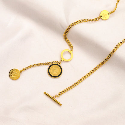 304 Stainless Steel Toggle Medallion Y-Drop Necklace