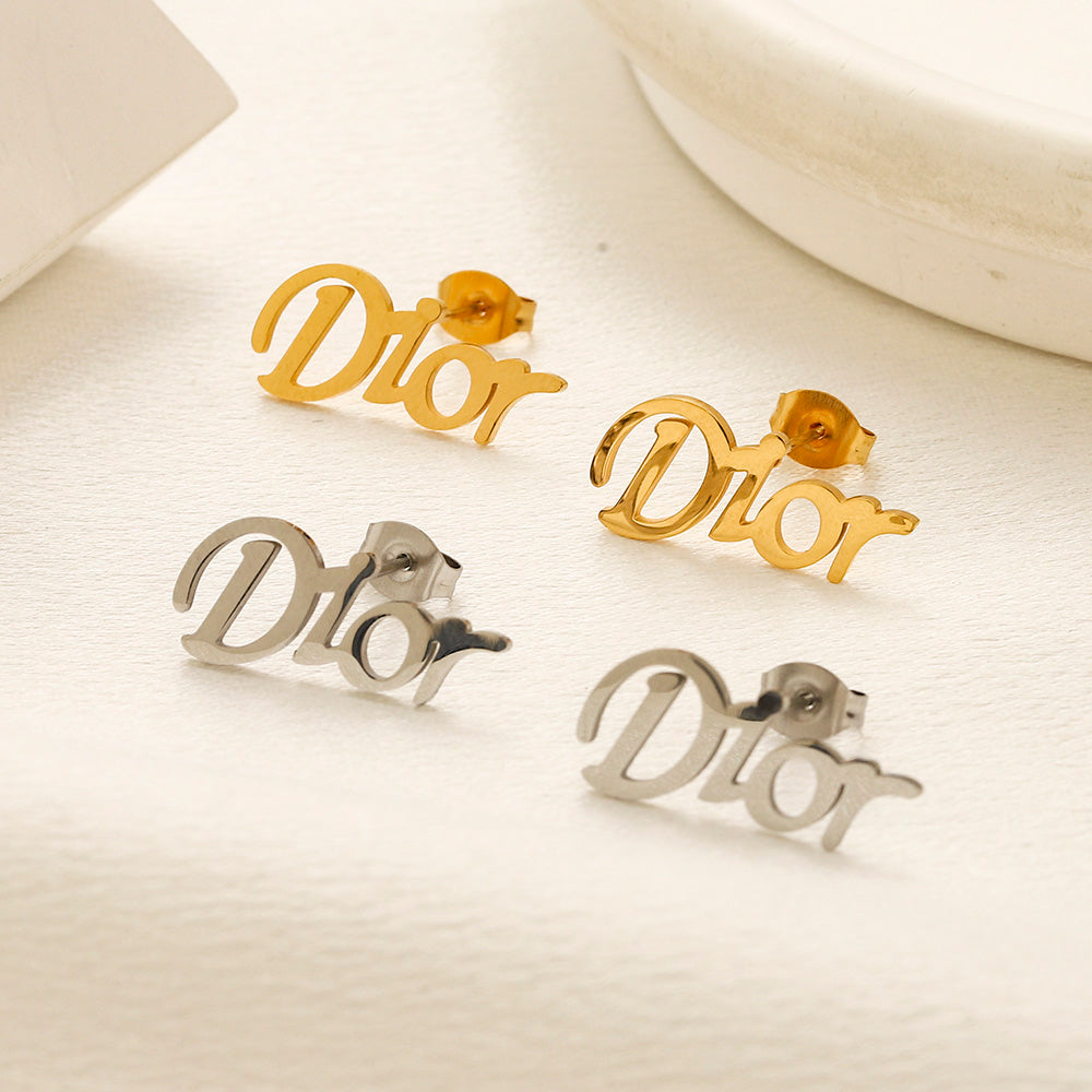 304 Stainless Steel Letter-Motif Earrings, Bracelet & Necklace Collection