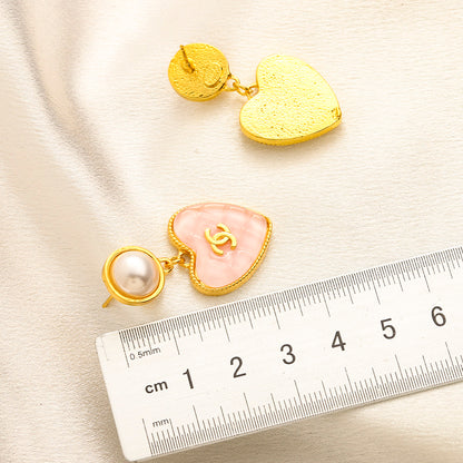 304 Stainless Steel Pearl-Effect & Pastel Heart Drop Earrings