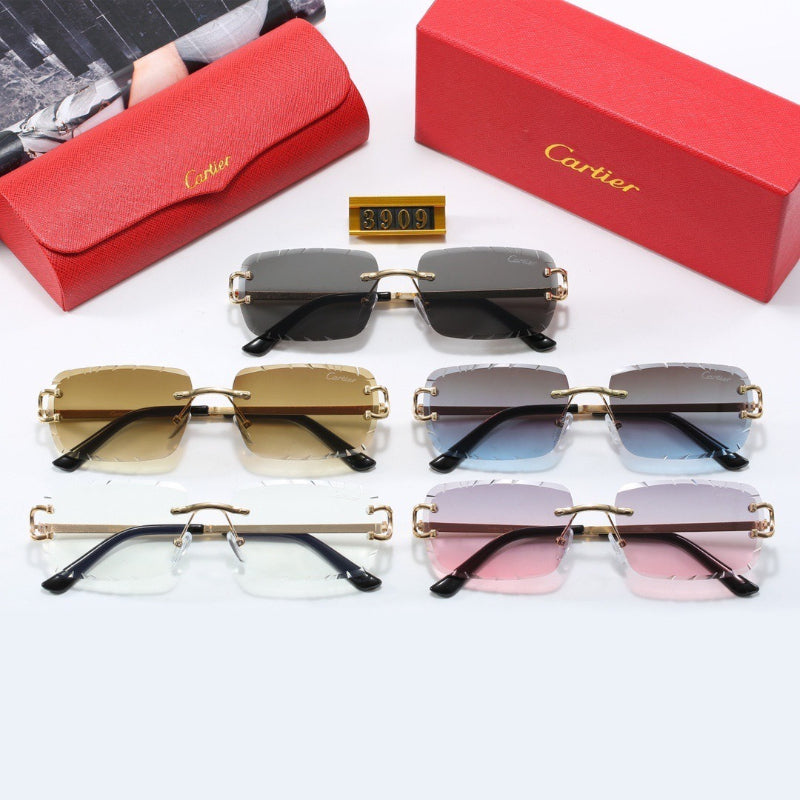 Rimless Rectangle Sunglasses with Double-Bar Temples
