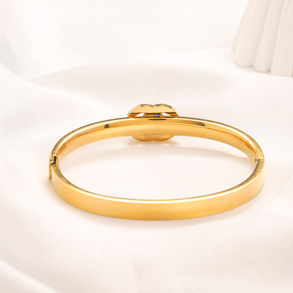 304 Stainless Steel Slim Pave Interlocking-C Bangle Bracelet