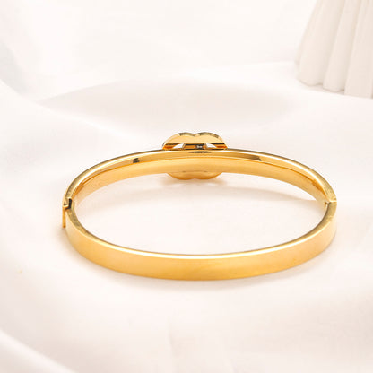 304 Stainless Steel Slim Pave Interlocking-C Bangle Bracelet