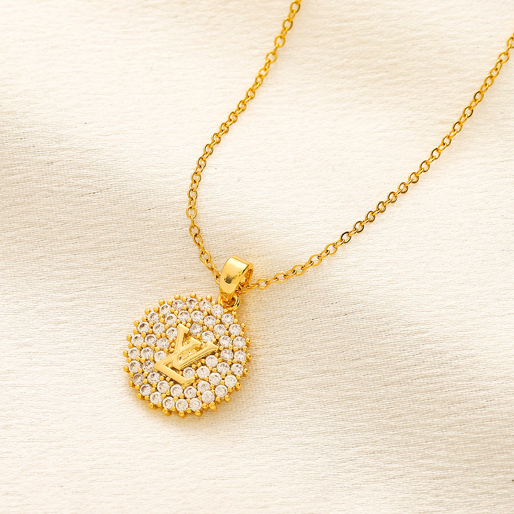 Copper Pave Floral Medallion Pendant Necklace