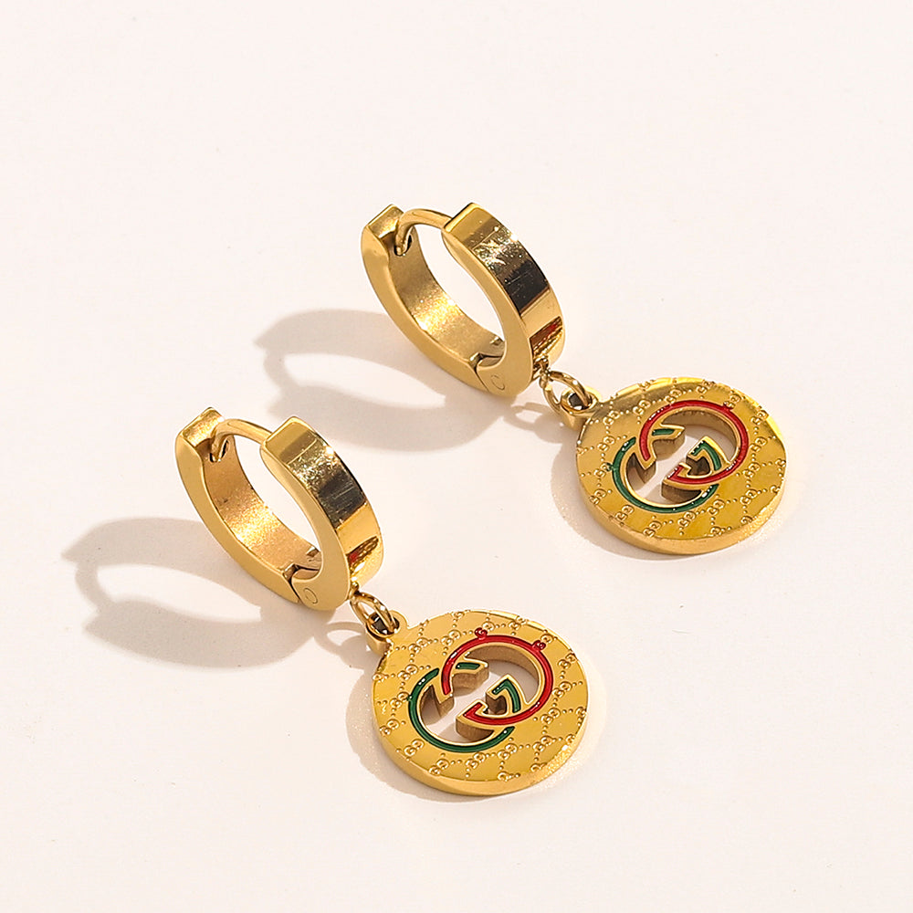 304 Stainless Steel Colored Disc Charm Huggie Earrings
