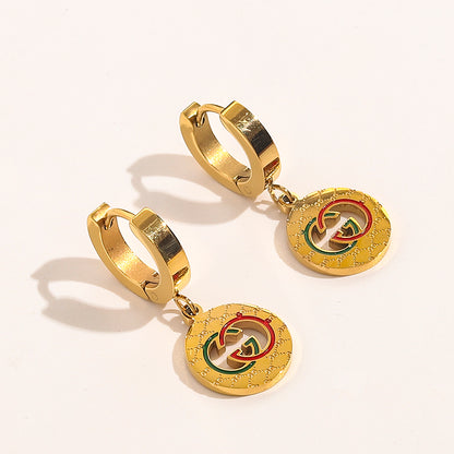 304 Stainless Steel Colored Disc Charm Huggie Earrings