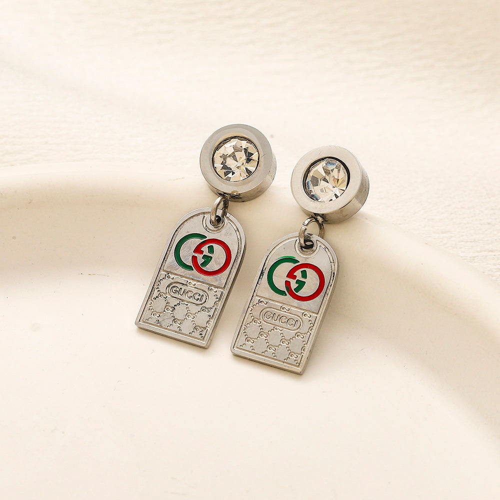 304 Stainless Steel Striped Rectangle Tag Drop Earrings