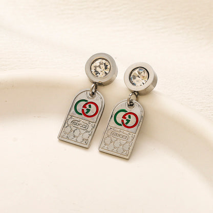 304 Stainless Steel Striped Rectangle Tag Drop Earrings