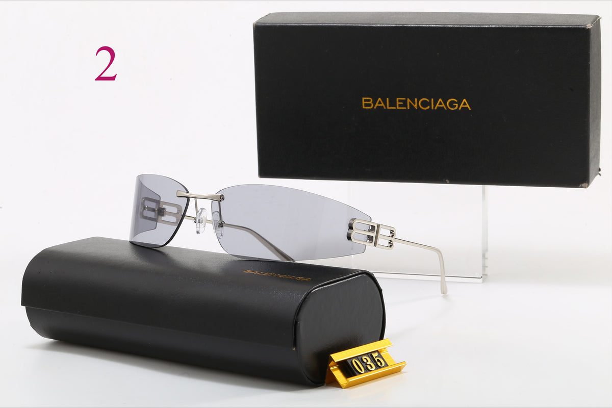 Rimless Rectangular Sunglasses with Sculpted Temple Detail