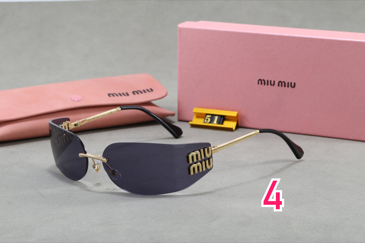 Rimless Rectangle Sunglasses with Logo Temple Panels