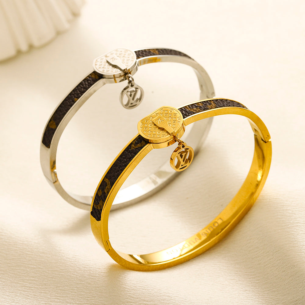 304 Stainless Steel Pave Color-Inlay Bangle with Round Charm