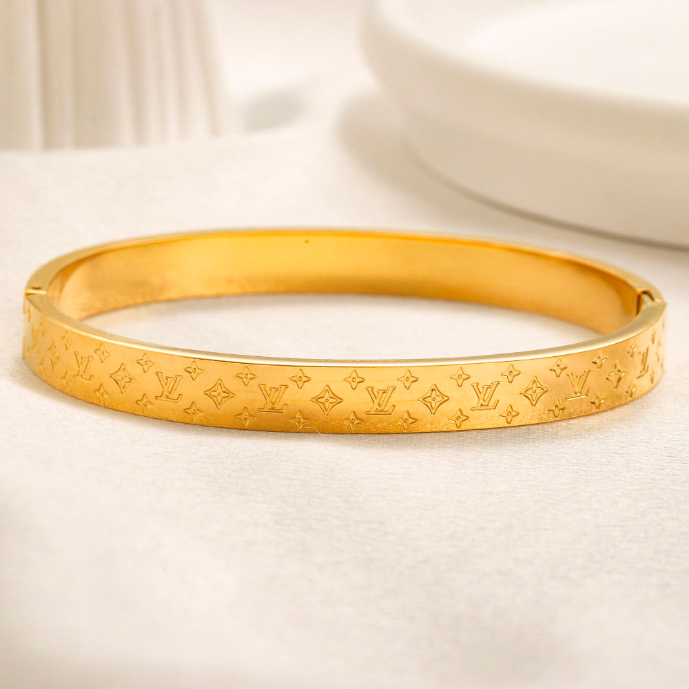 304 Stainless Steel White-Inlay Colorful Monogram Bangle Bracelet