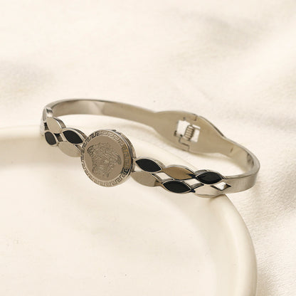 304 Stainless Steel Color-Inlay Link Medallion Bracelet