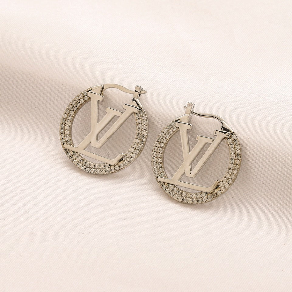 Copper Beaded-Edge Monogram Hoop Earrings