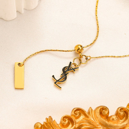 304 Stainless Steel Monogram & Bar-Tag Lariat Necklace