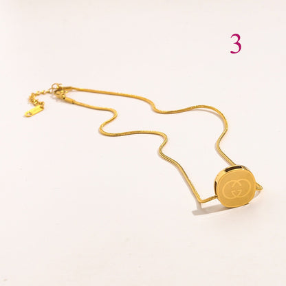 304 Stainless Steel Round Monogram Pendant Necklace - Style Options