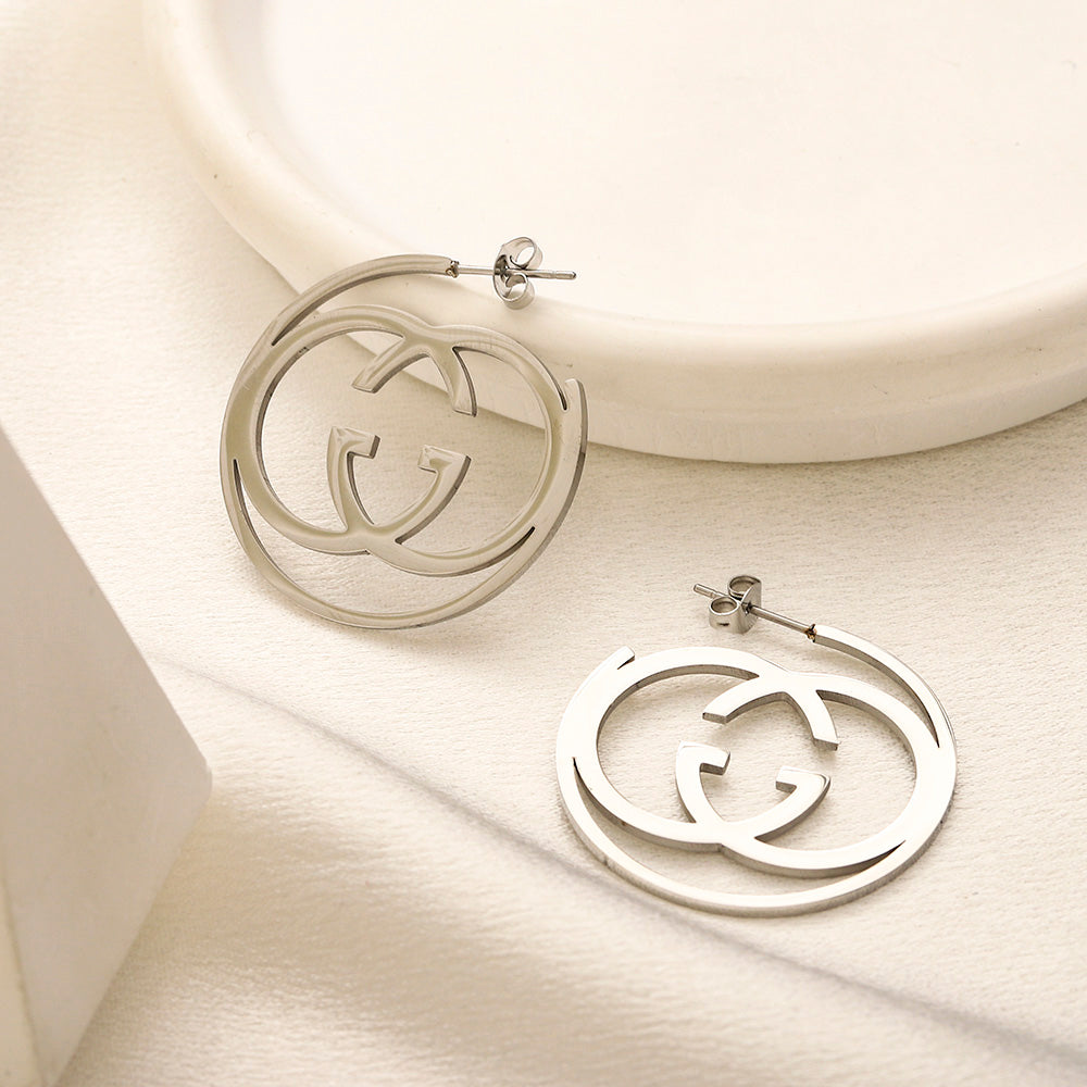304 Stainless Steel Circular Interlocking-G Hoop Earrings