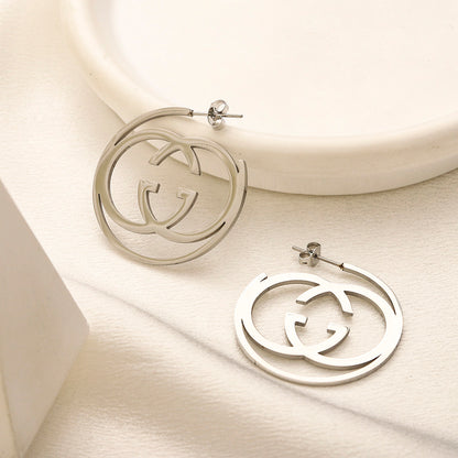 304 Stainless Steel Circular Interlocking-G Hoop Earrings