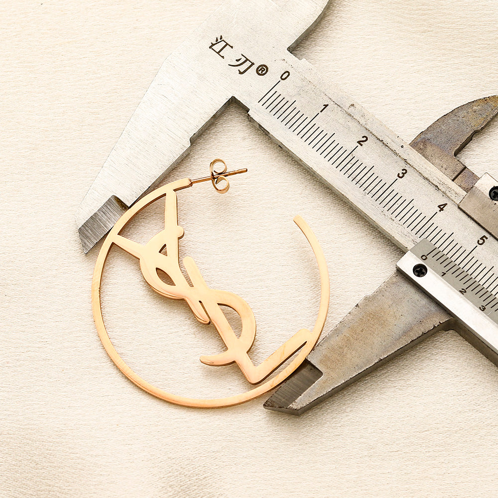 304 Stainless Steel Open Monogram Hoop Earrings