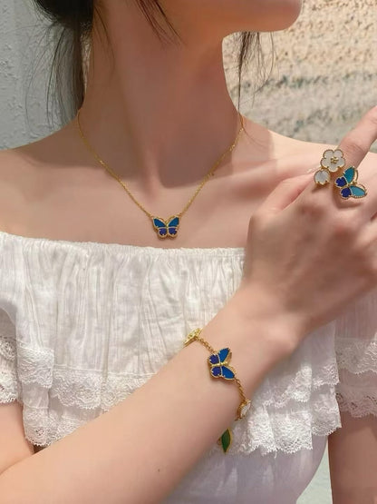 Blue-Inlay Butterfly Pendant Necklace