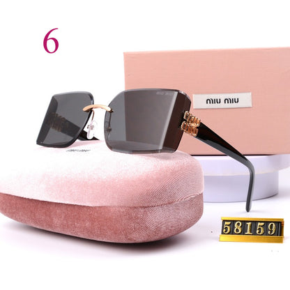 Oversized Rimless Square Sunglasses with Logo Temple Detail