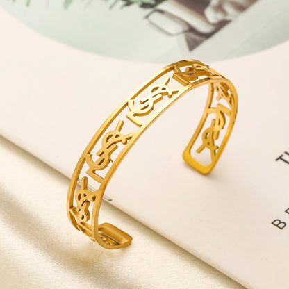 304 Stainless Steel Openwork Monogram Band Cuff Bracelet