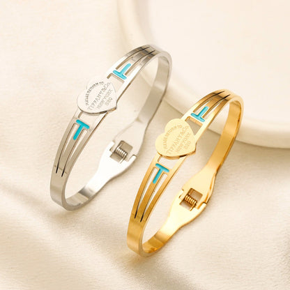 304 Stainless Steel Turquoise Band Heart Bangle Bracelet