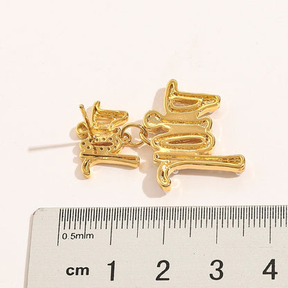 Copper Pave Script Letter Stud Earrings