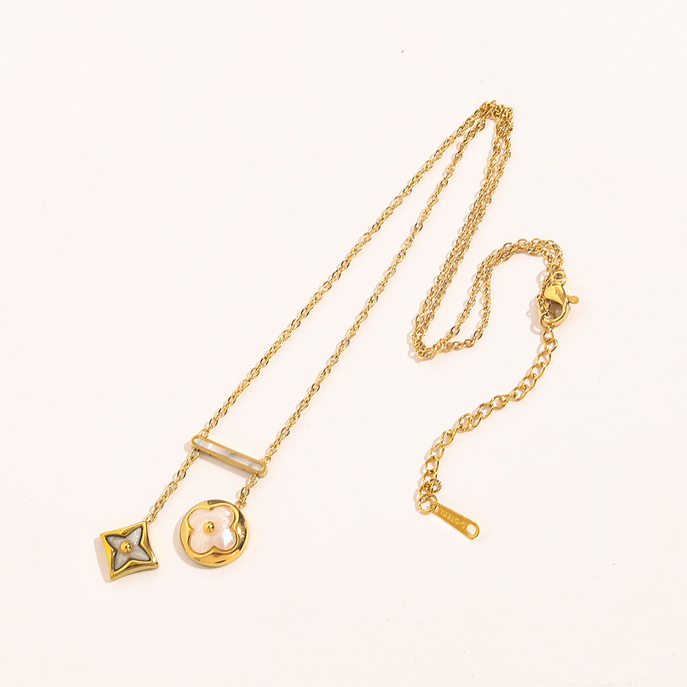 304 Stainless Steel Toggle Bar & Floral Charm Necklace