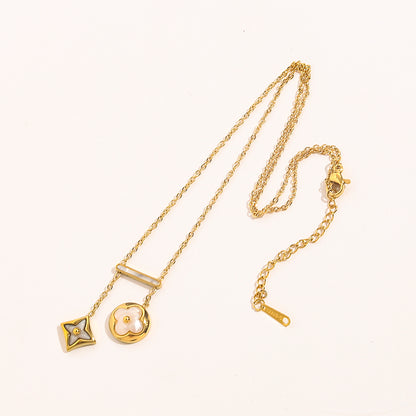 304 Stainless Steel Toggle Bar & Floral Charm Necklace