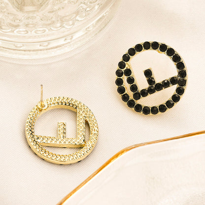 304 Stainless Steel Black Stone Round Stud Earrings