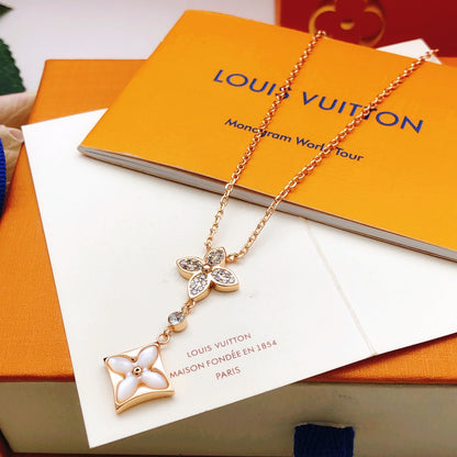 Flower & Open-Square Drop Necklace