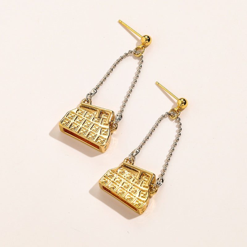 304 Stainless Steel Handbag Charm Chain Drop Earrings