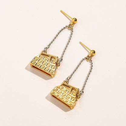 304 Stainless Steel Handbag Charm Chain Drop Earrings