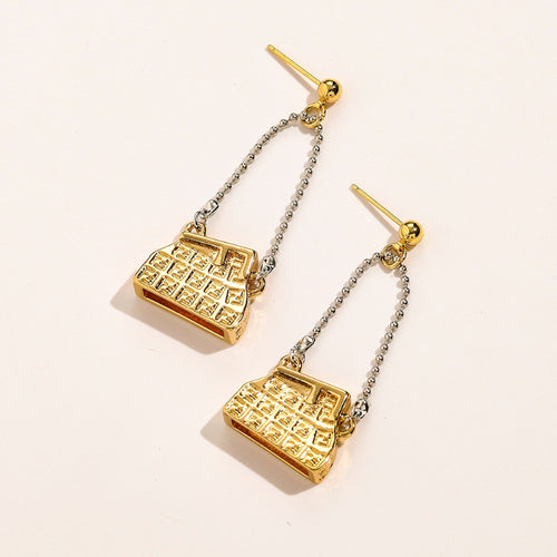304 Stainless Steel Handbag Charm Chain Drop Earrings