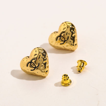 304 Stainless Steel Ornate Heart Stud Earrings
