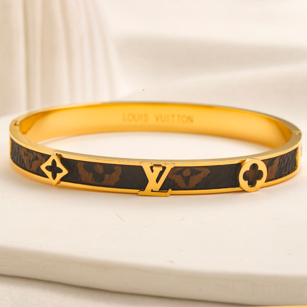 304 Stainless Steel Dark Monogram-Inlay Slim Bangle Bracelet