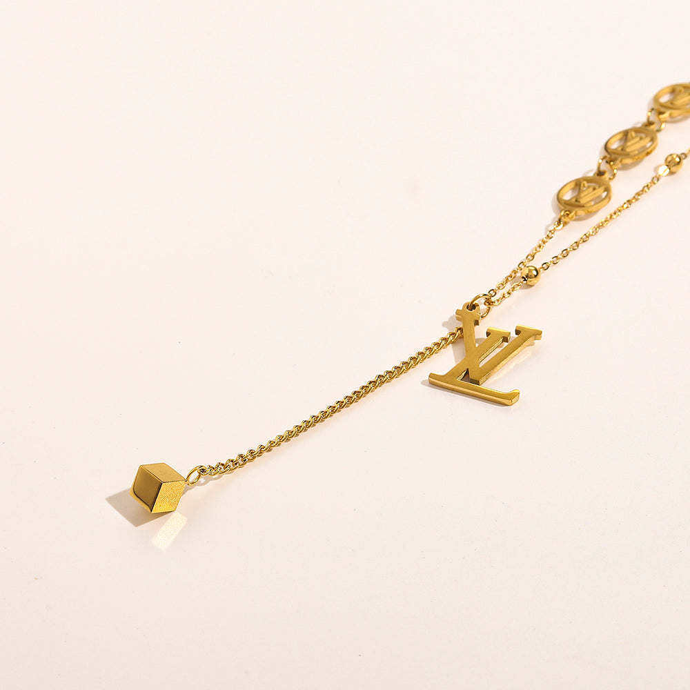 304 Stainless Steel Monogram Y-Necklace with Heart Drop