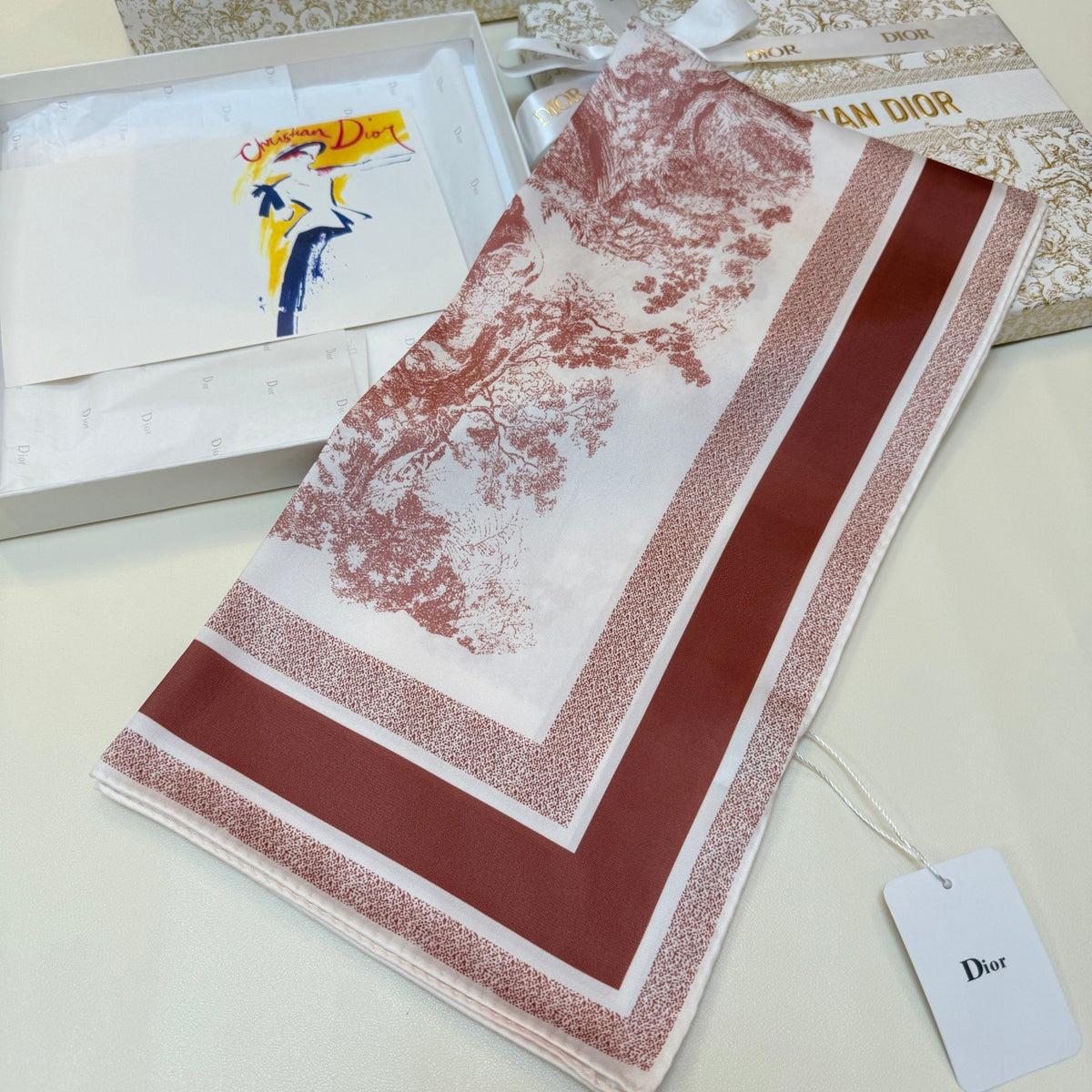 Scenic Print Colorblock Square Scarf - 90 x 90 cm