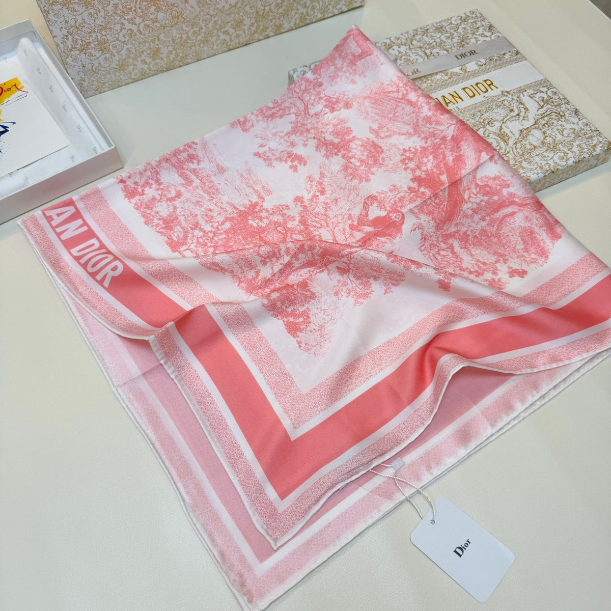 Scenic Print Colorblock Square Scarf - 90 x 90 cm