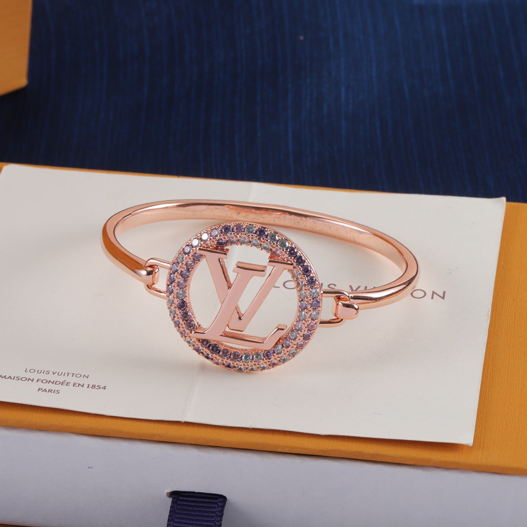 Pave Round Monogram Cuff Bracelet