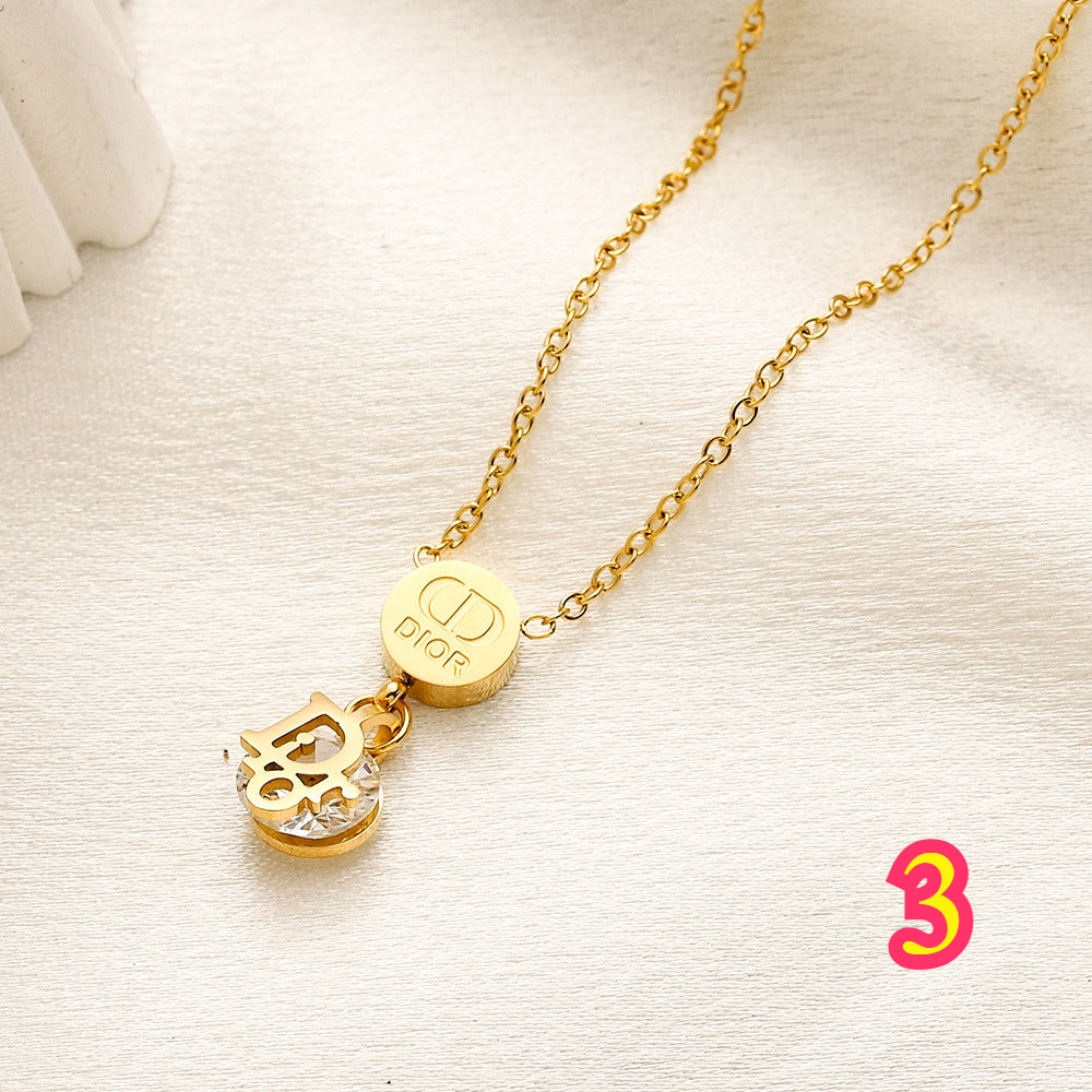 304 Stainless Steel Disc & Monogram Pendant Necklace - 4 Style Options