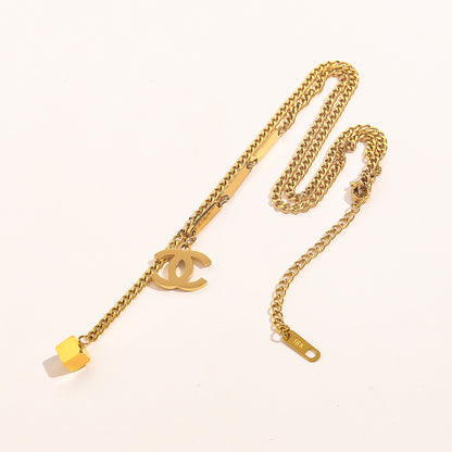 304 Stainless Steel Interlocking-C Y-Necklace with Heart Drop