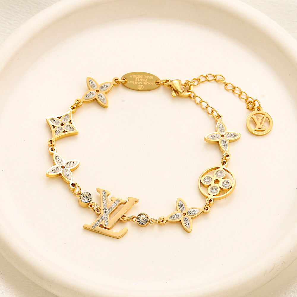 304 Stainless Steel Floral Monogram Bracelet & Necklace - Individual or Set