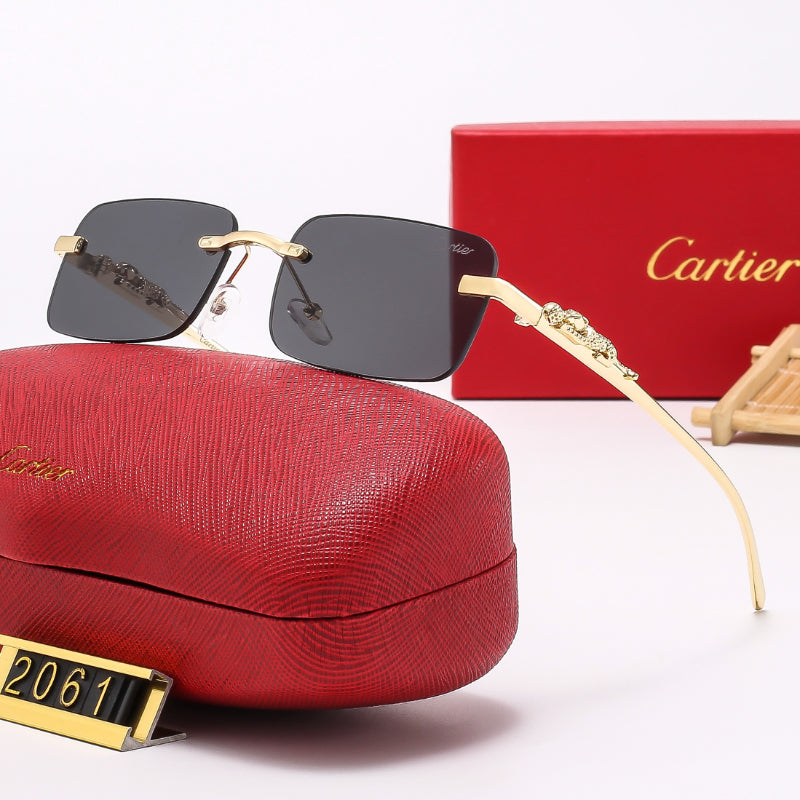 Slim Rimless Rectangle Sunglasses with Decorative Hinges