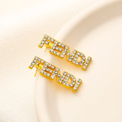304 Stainless Steel Pave Letter Bar Stud Earrings