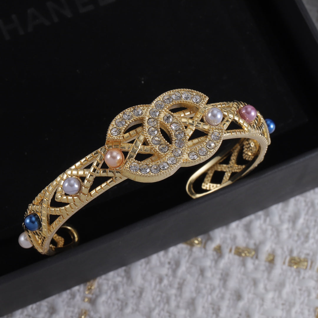 Pave Interlocking-C Cuff with Colorful Charms