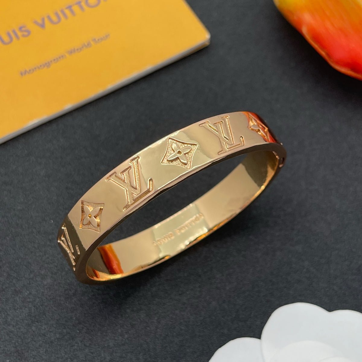 Engraved Floral Monogram Band Bracelet