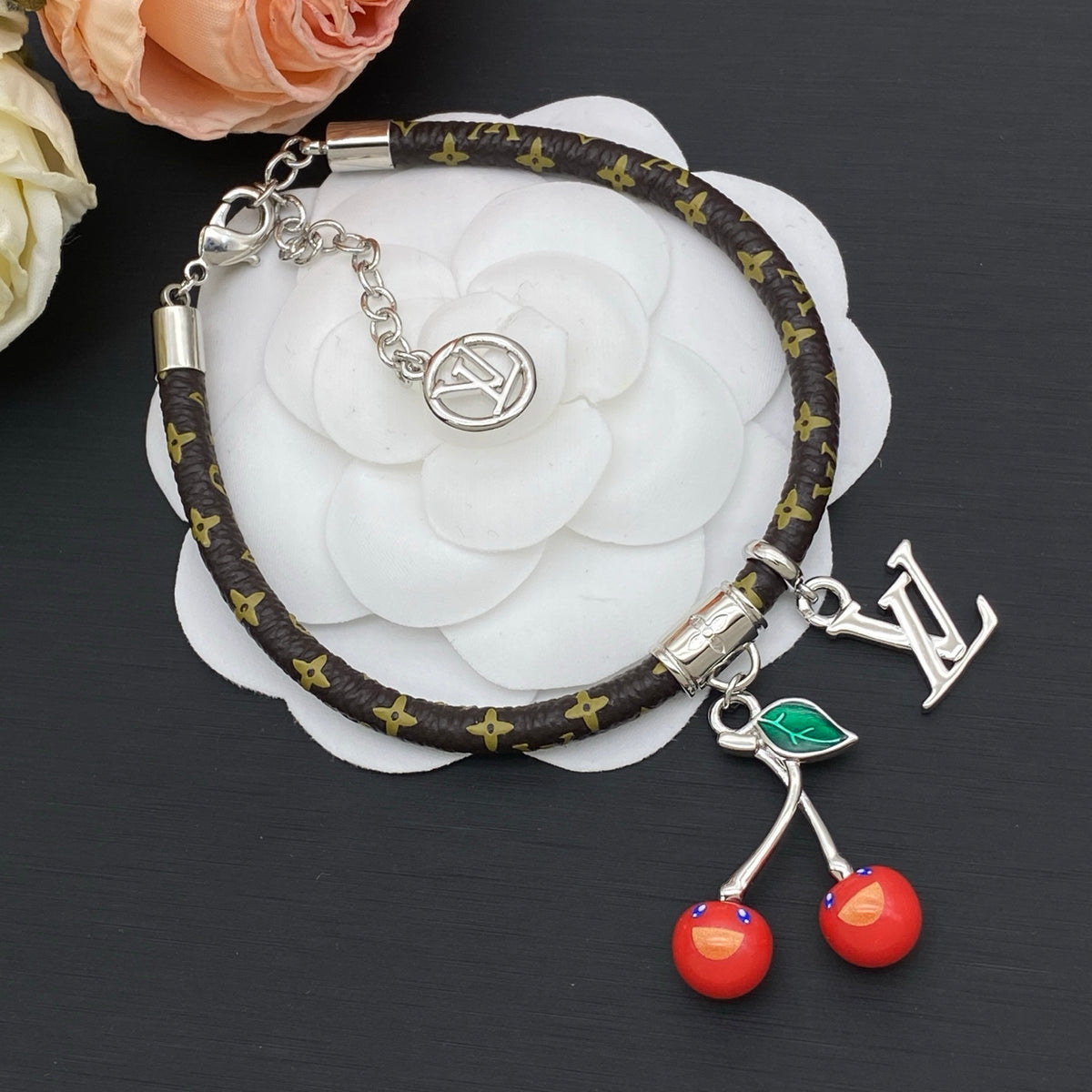 Cherry & Monogram Charm Bracelet