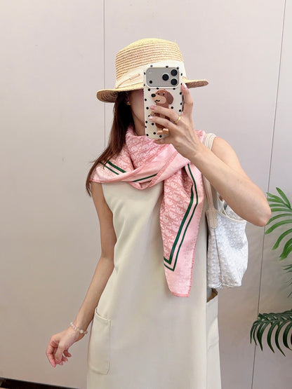 Striped Border Monogram Square Scarf - 90 x 90 cm