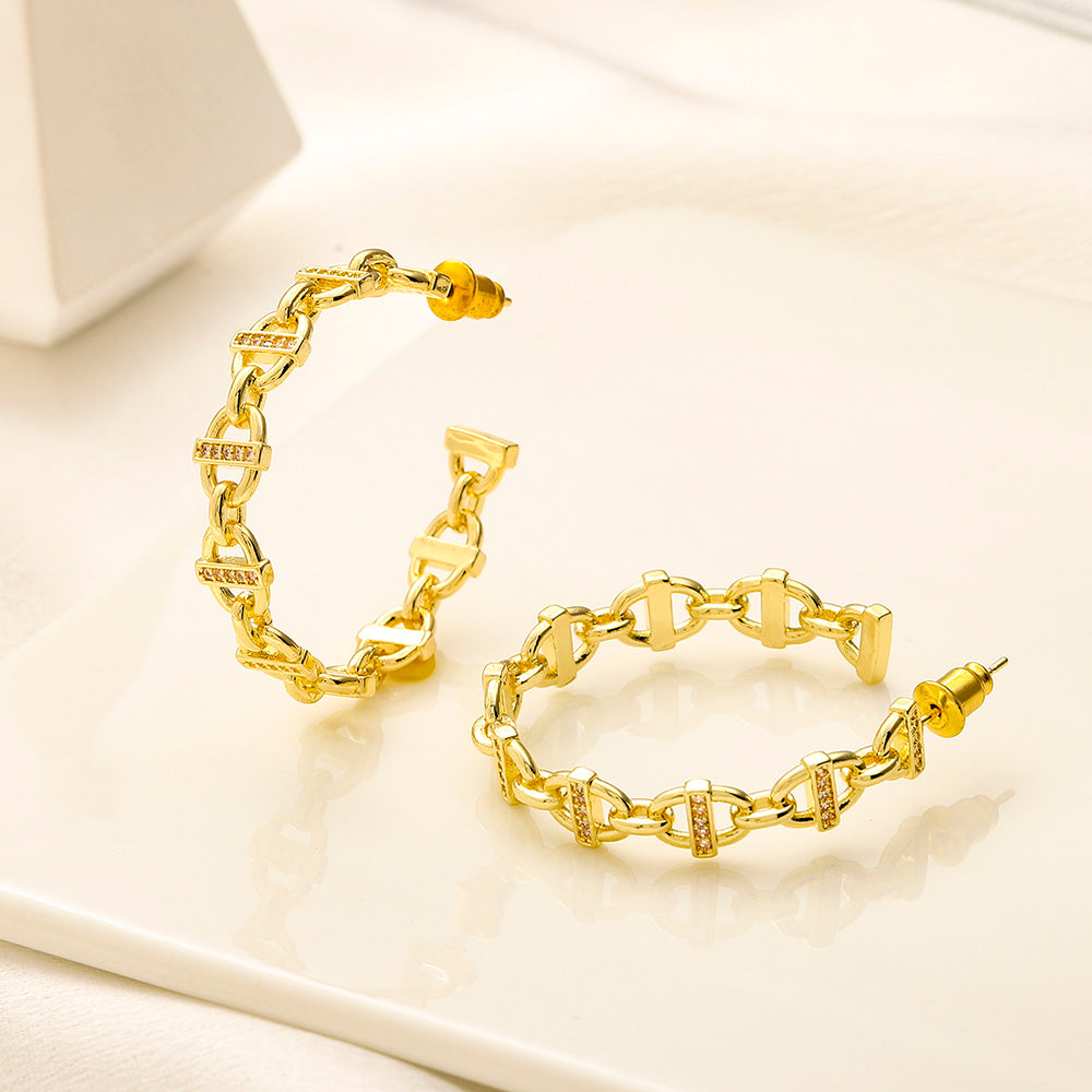 304 Stainless Steel Twisted Link Hoop Earrings